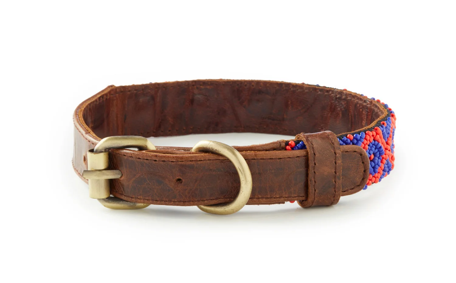 Keramas - Italian Leather Hand-Beaded Dog Collar | Red
